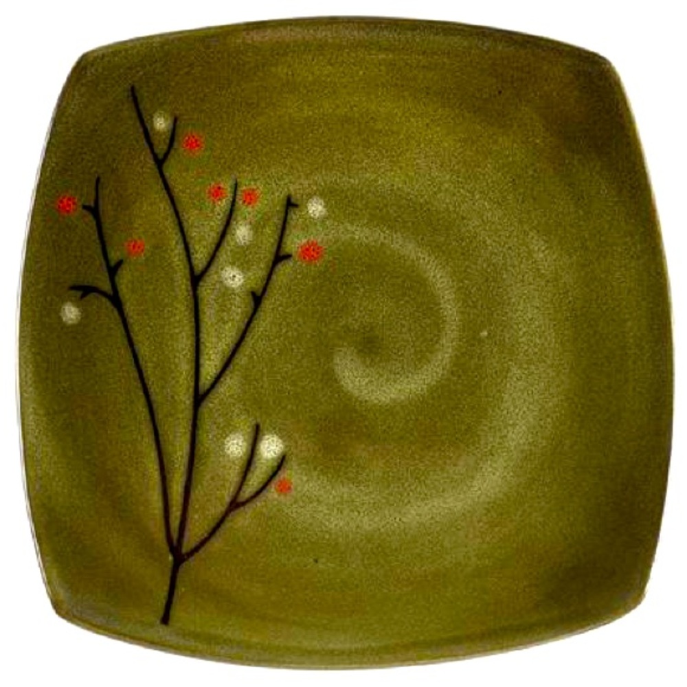 Sango Blossom Black 8” green gray square salad plate (two available) EUC